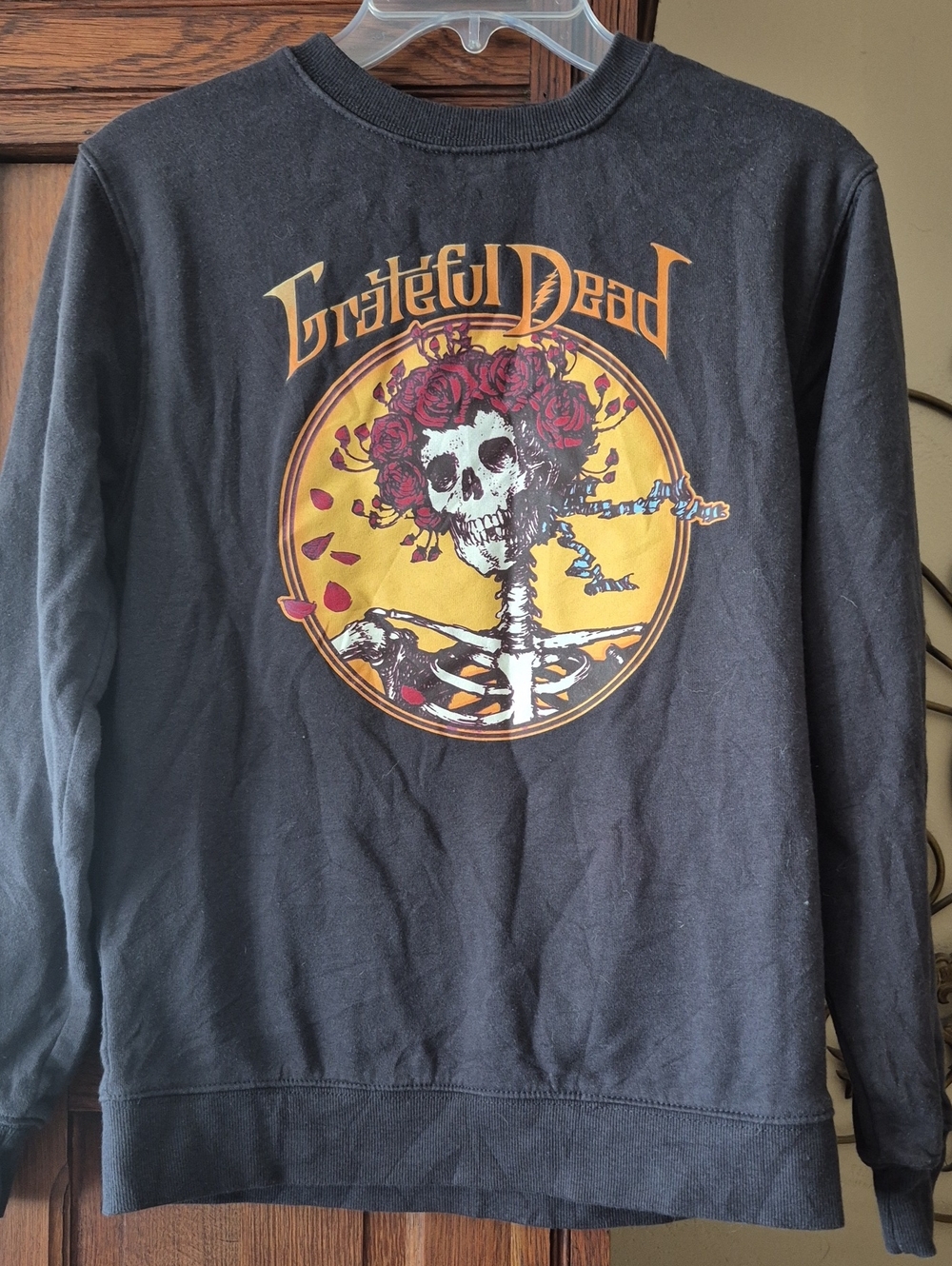 Grateful Dead Black Crewneck with Gold & Red Skull Graphic